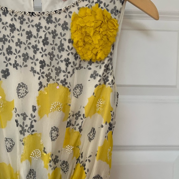 Rene Derhy size small floral midi dress grey yellow cream - Picture 3 of 12